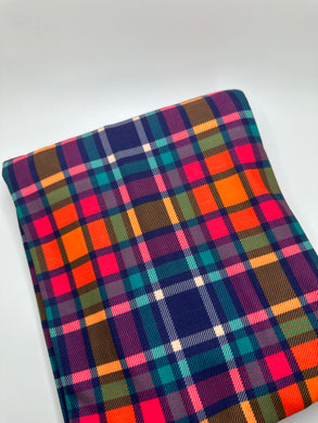 Ready to Ship DBP fabric Orange Pink Blue Plaid Shapes makes great bows, head wraps, bummies, and more.