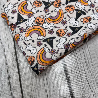Ready to Ship Bullet fabric Vintage Halloween Rainbow Seasons makes great bows, head wraps, bummies, and more.