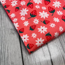 Load image into Gallery viewer, Ready to Ship DBP Daisy &amp; Strawberry Floral Food makes great bows, head wraps, bummies, and more.