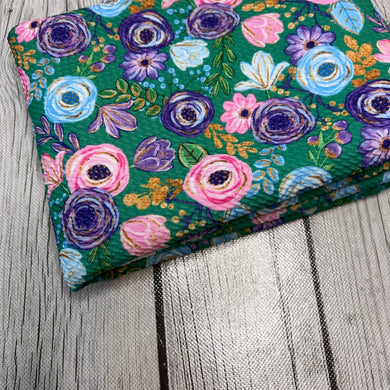 Ready to Ship Bullet fabric Green and Purple Poppies Floral makes great bows, head wraps, bummies, and more.