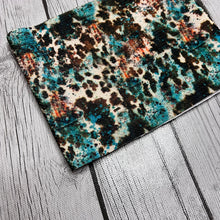 Load image into Gallery viewer, Pre-Cut Bullet Fabric Strip Western Teal Cowhide Animals for headwraps, bows on nylons or clips 5.5-6x60