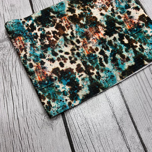 Pre-Cut Bullet Fabric Strip Western Teal Cowhide Animals for headwraps, bows on nylons or clips 5.5-6x60
