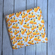 Load image into Gallery viewer, Ready To Ship DBP knit fabric Candy Corn Halloween Food makes great bows, head wraps,  bummies, and more.