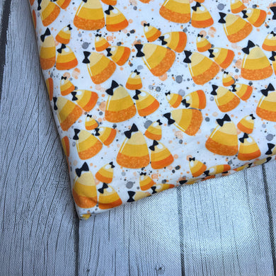 Ready To Ship DBP knit fabric Candy Corn Halloween Food makes great bows, head wraps,  bummies, and more.