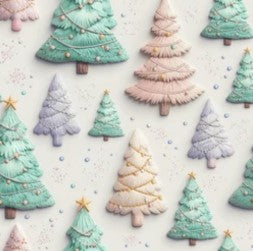 Pastel Faux 3D Christmas Trees Bullet, DBP, Rib Knit, Velvet, Cotton Like Knits + other fabrics