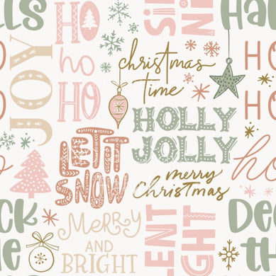 Pre-Order Pastel Christmas Quotes Bullet, DBP, Rib Knit, Cotton Lycra + other fabrics