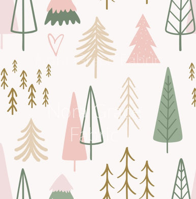 Pre-Order Pastel Christmas Trees Bullet, DBP, Rib Knit, Cotton Lycra + other fabrics