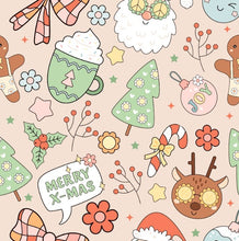 Load image into Gallery viewer, Groovy X-Mas Christmas Doodle in Cream, Pink and Plaid Backgrounds Bullet, DBP, Rib Knit, Velvet, Cotton Like Knits + other fabrics