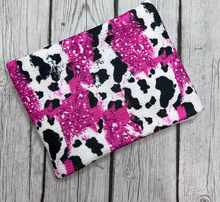 Load image into Gallery viewer, Ready to Ship Bullet fabric Pink Faux Glitter Cow Animals Western makes great bows, head wraps, bummies, and more.