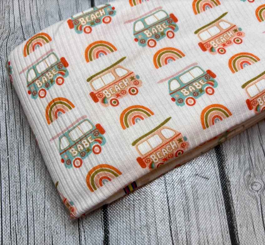 Ready to Ship Rib Knit Vintage Beach Bus Boho Seasons makes great bows, head wraps, bummies, and more.