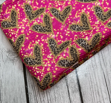 Load image into Gallery viewer, Ready to Ship Bullet fabric Magenta Cheetah Valentine Hearts Animals makes great bows, head wraps, bummies, and more.