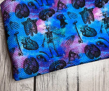 Load image into Gallery viewer, Ready to Ship Bullet fabric Halloween Anatomy Purple &amp; Blue Medical Career makes great bows, head wraps, bummies, and more.