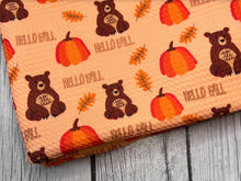 Load image into Gallery viewer, Ready to Ship Bullet fabric Hello Fall Bears Animal makes great bows, head wraps, bummies, and more.