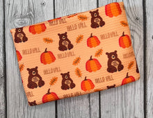 Load image into Gallery viewer, Ready to Ship Bullet fabric Hello Fall Bears Animal makes great bows, head wraps, bummies, and more.