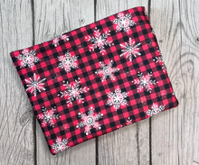 Load image into Gallery viewer, Ready to Ship Bullet Buffalo Plaid Snowflakes Christmas makes great bows, head wraps, bummies, and more.