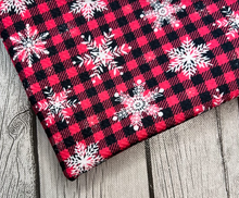 Load image into Gallery viewer, Ready to Ship Bullet Buffalo Plaid Snowflakes Christmas makes great bows, head wraps, bummies, and more.