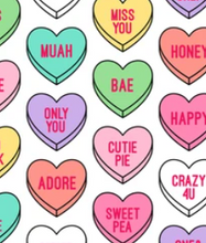 Load image into Gallery viewer, Ready to Ship Bullet Conversation Hearts Valentine Food Shapes makes great bows, head wraps,  bummies, and more.