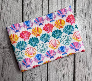 Ready to Ship Swim fabric Watercolor Seashells Animals makes great bows, head wraps, bummies, and more.