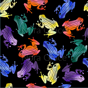 Pre-Order Rainbow Colored Frogs Animals Bullet, DBP, Rib Knit, Cotton Lycra + other fabrics