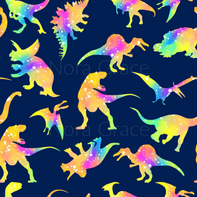 Pre-Order Rainbow Speckled Dinosaur Animals Bullet, DBP, Rib Knit, Cotton Lycra + other fabrics