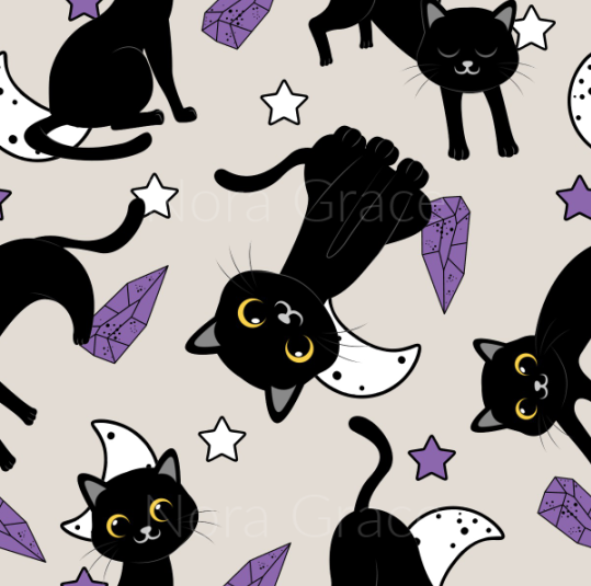 Pre-Order Halloween Kitty Moon Stars Animals Bullet, DBP, Rib Knit, Cotton Lycra + other fabrics