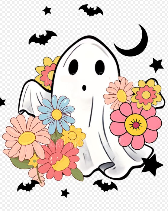 Sublimation- Floral Halloween Ghost T-shirts, Sweatshirts, Mugs and much more!!