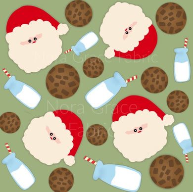 Pre-Order Green Santa's Christmas Cookies & Milk Bullet, DBP, Rib Knit, Cotton Lycra + other fabrics