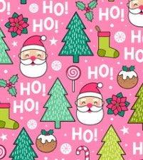 Pre-Order Pink Christmas Ho Ho Bullet, DBP, Rib Knit, Cotton Lycra + other fabrics