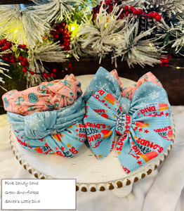 Christmas Knotted Headbands & Matching Bow on Clips