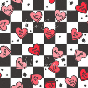 Pre-Order Retro Plaid Valentine Conversation Hearts Bullet, DBP, Rib Knit, Cotton Lycra + other fabrics