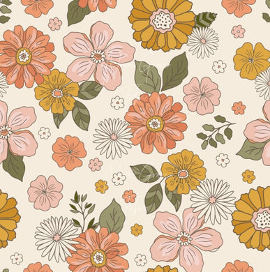 Pre-Order Neutral Colored Vintage Boho Floral Print Bullet, DBP, Rib Knit, Cotton Lycra + other fabrics