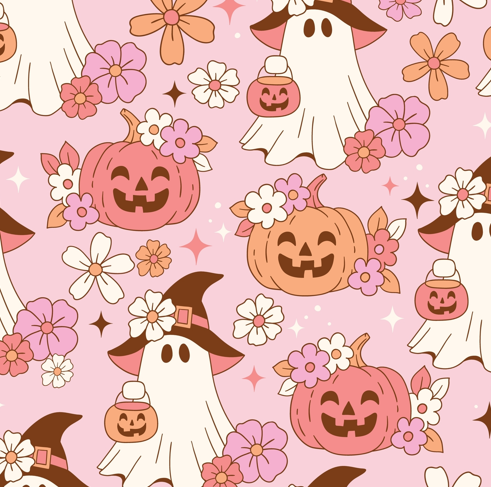 Floral Trick or Treat Halloween Ghost Bullet, DBP, Rib Knit, Velvet, Cotton Like Knits + other fabrics