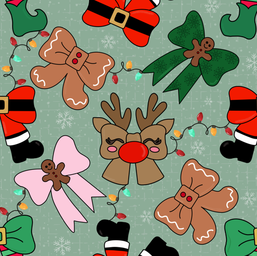 The Christmas Squad Bows W/Santa Claus, Reindeers, Elfs & Gingerbread Bullet, DBP, Rib Knit, Velvet, Cotton Like Knits + other fabrics