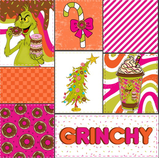 Dunkin Grinchy Christmas Character Donuts Bullet, DBP, Rib Knit, Velvet, Cotton Like Knits + other fabrics