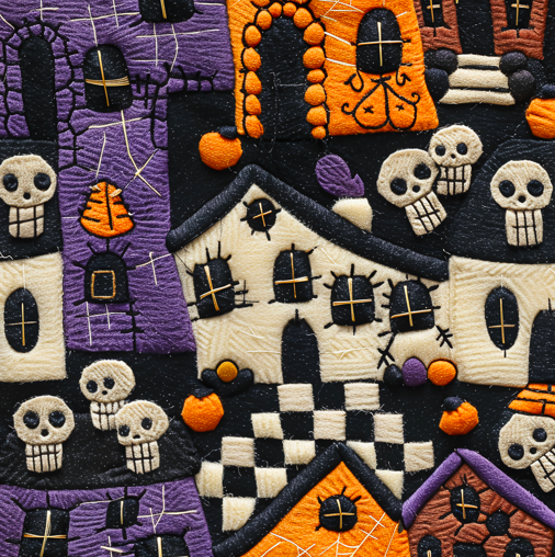 Faux Quilted Haunted House Halloween Bullet, DBP, Rib Knit, Velvet, Cotton Like Knits + other fabrics