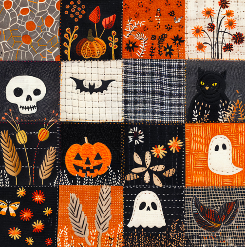 Halloween Fall Faux Quilt Bullet, DBP, Rib Knit, Velvet, Cotton Like Knits + other fabrics