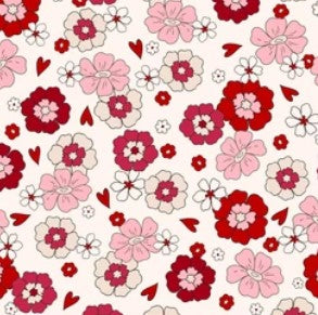 Pre-Order Red and Pink Valentine Floral Bullet, DBP, Rib Knit, Cotton Lycra + other fabrics