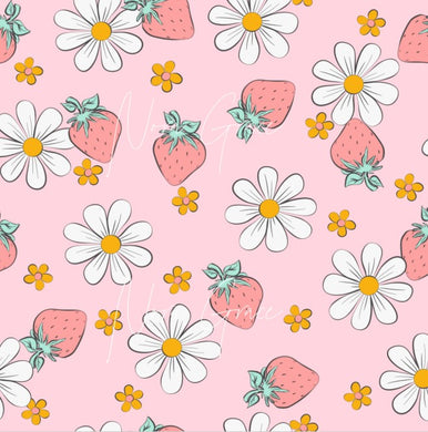 Pre-Order Summer Retro Strawberry Daisy Floral Food Bullet, DBP, Rib Knit, Cotton Lycra + other fabrics