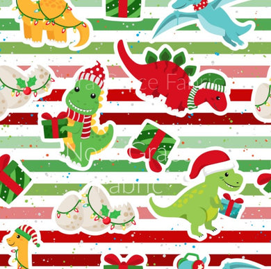 Pre-Order Striped Merry Christmas Dinosaurs Bullet, DBP, Rib Knit, Cotton Lycra + other fabrics