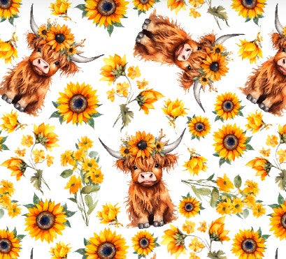 Made to Order Sunflower Floral Highland Cow Animal Bullet, DBP, Rib Knit + other fabrics