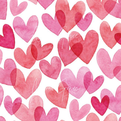 Pre-Order Watercolor Valentine Hearts Shapes Bullet, DBP, Rib Knit, Cotton Lycra + other fabrics