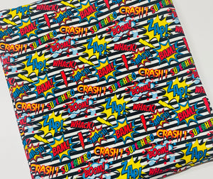 Ready to Ship DBP Striped Superhero Words Boys makes great bows, head wraps, bummies, and more.