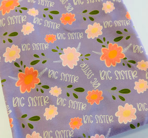 Pre-Order Bullet, DBP, Velvet and Rib Knit fabric Big Sister Lavender Title makes great bows, head wraps, bummies, and more.