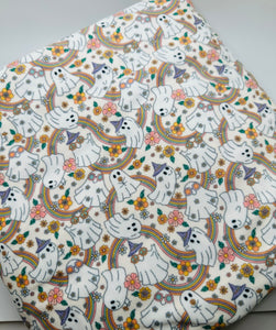 Ready To Ship DBP knit fabric Retro Rainbow Halloween Ghost makes great bows, head wraps, bummies, and more.