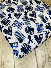 Load image into Gallery viewer, Ready to Ship Bullet fabric Back the Blue Dotted Career makes great bows, head wraps, bummies, and more.