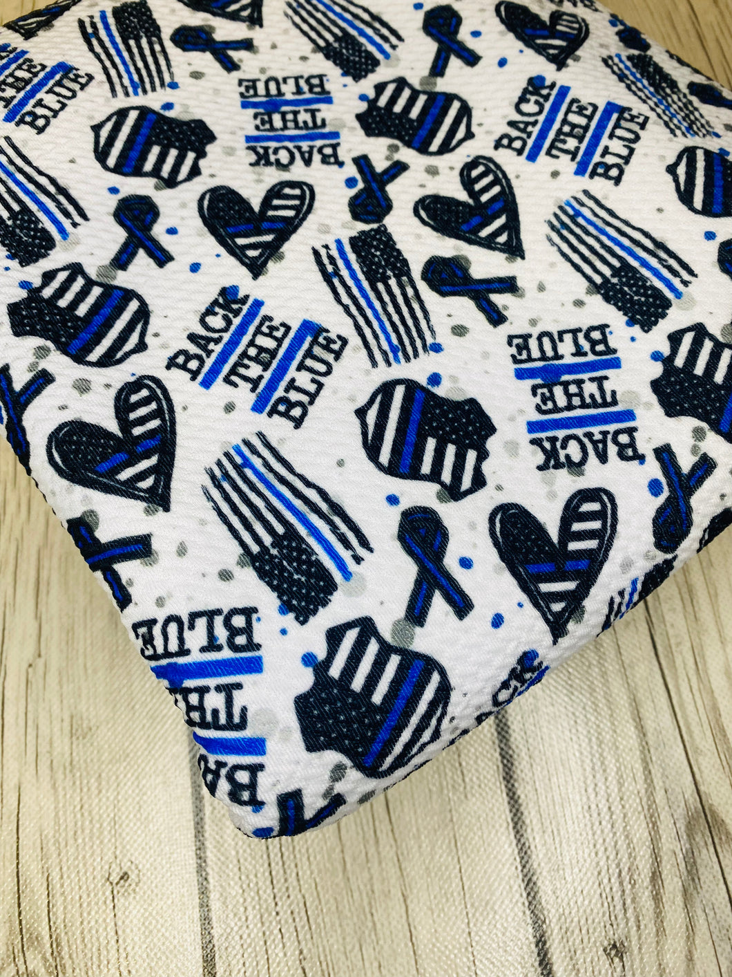 Ready to Ship Bullet fabric Back the Blue Dotted Career makes great bows, head wraps, bummies, and more.