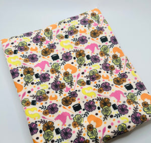 Ready To Ship DBP knit fabric Floral Halloween Characters makes great bows, head wraps, bummies, and more.