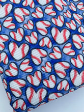 Load image into Gallery viewer, Ready to Ship Bullet knit fabric Blue Baseball Love Sports/Teams makes great bows, head wraps, bummies, and more.