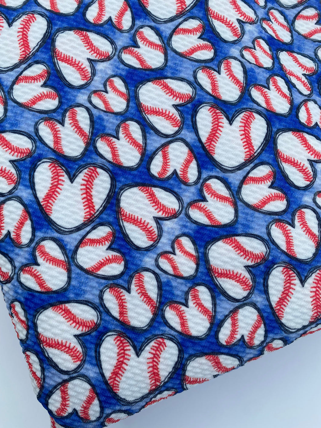 Ready to Ship Bullet knit fabric Blue Baseball Love Sports/Teams makes great bows, head wraps, bummies, and more.