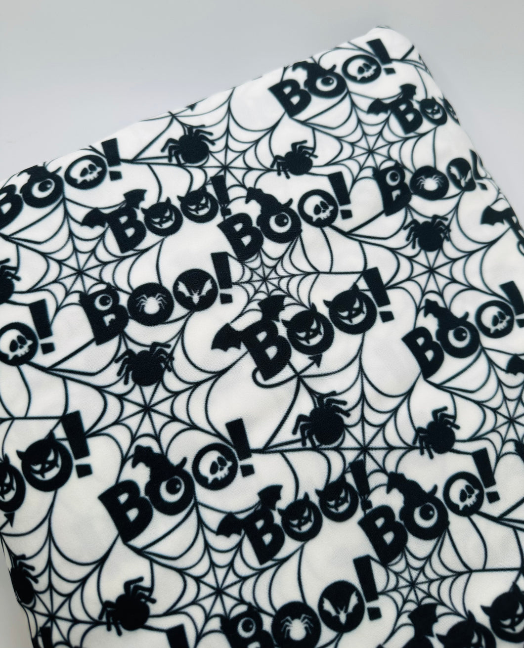 Ready To Ship DBP knit fabric Black and White Boo Halloween makes great bows, head wraps, bummies, and more.